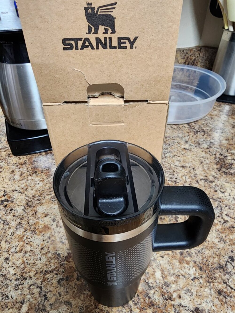 Stanley 20 oz Tumbler Quencher Black Grey Dot Travel Mug - Picture 2 of 5